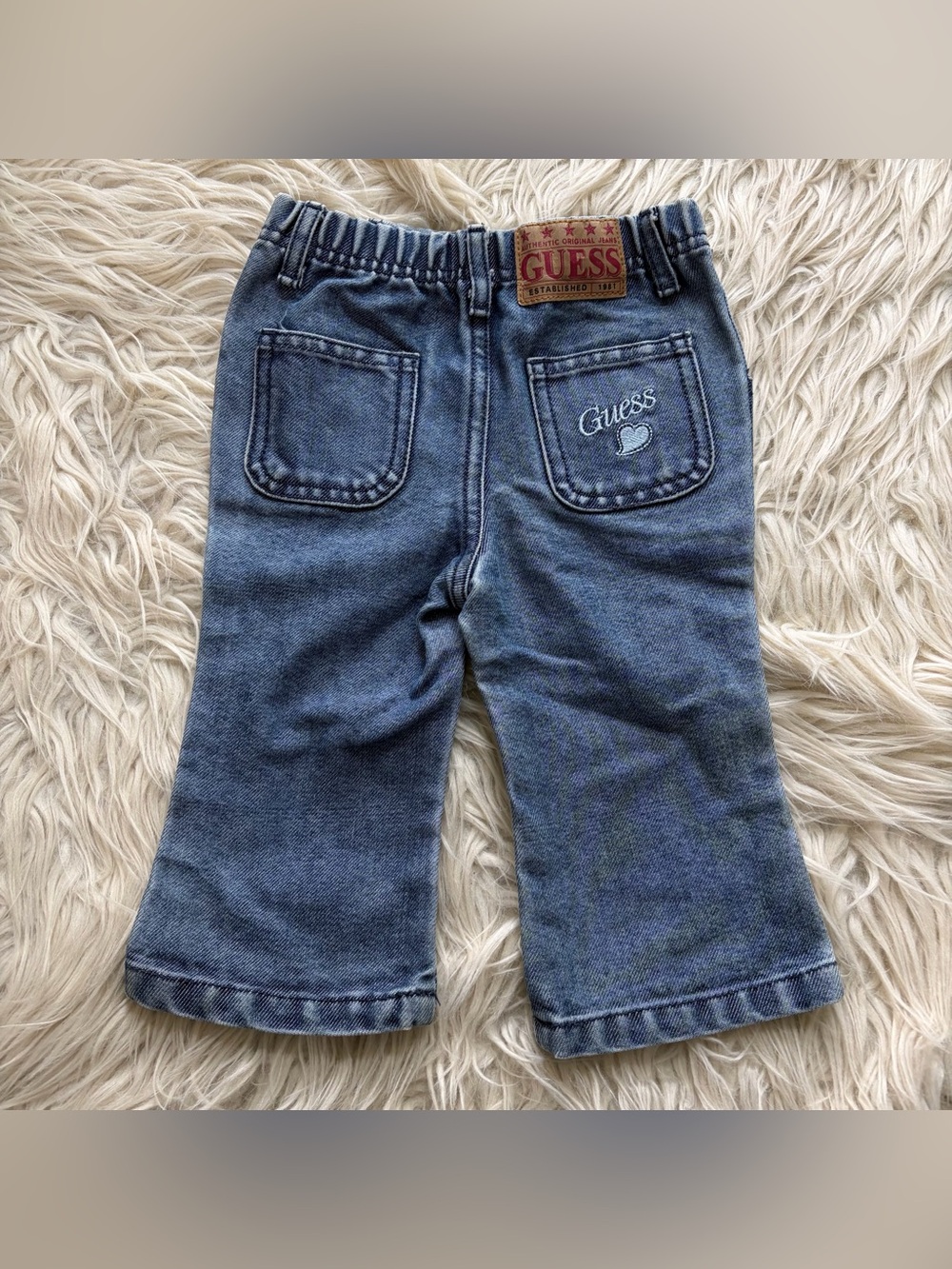 Vintage Y2K Baby Guess Metallic Denim Jeans Embroidered Size 6-9 Months